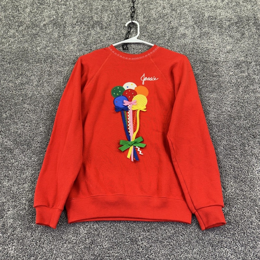 Vintage Hanes Sweatshirt Kids L 14-16 Red Fleece Jessie Balloon Applique USA